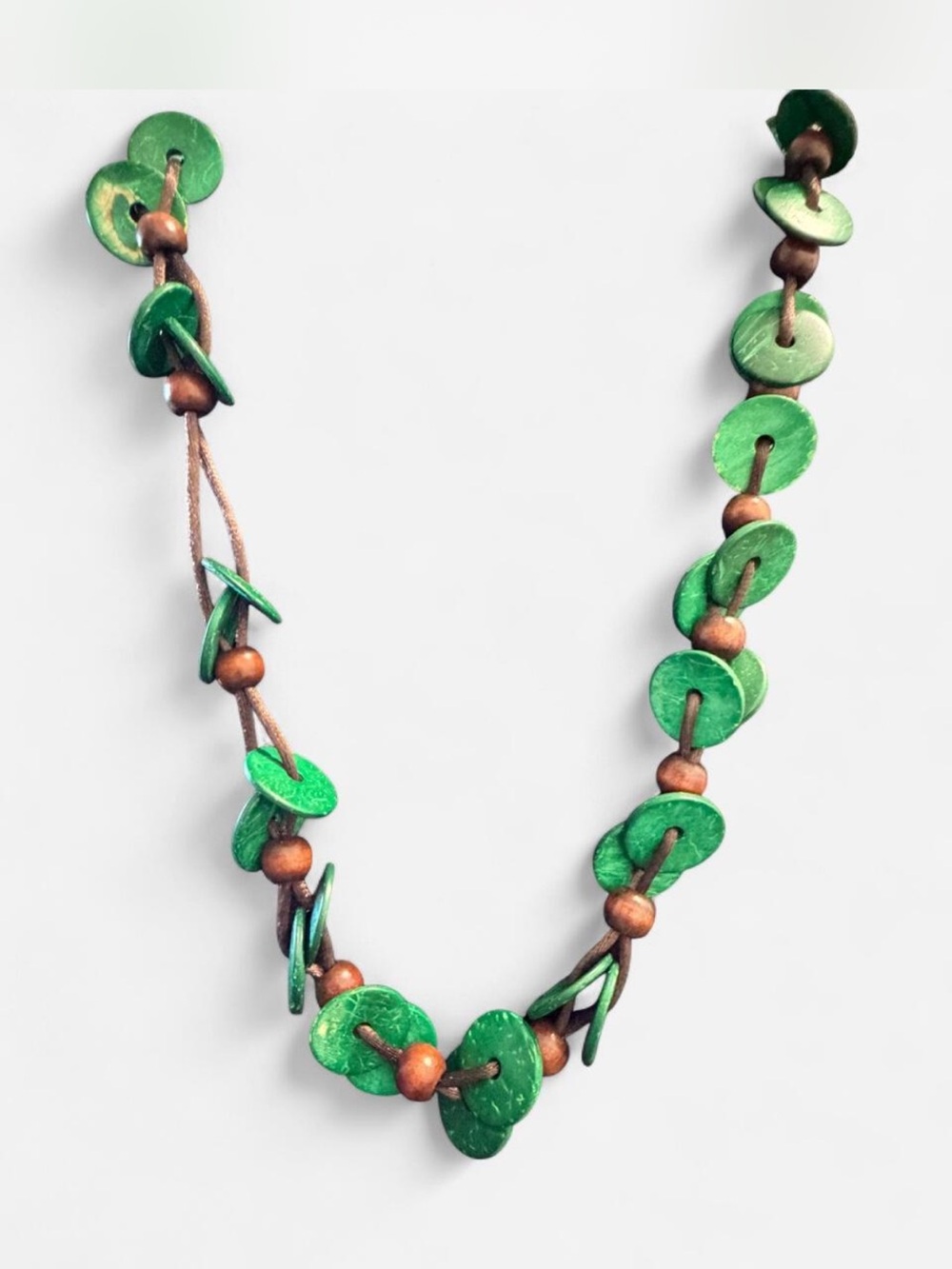 paparazzi Green Disc and Wood Bead Necklace and earrings set